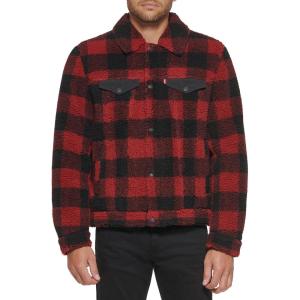 imageLevis Mens Sherpa Trucker JacketRed PlaidBlack