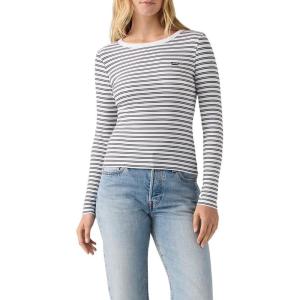 imageLevis Womens Hayes LongSleeve Tee Also Available in PlusNew Kayleen Stripe Bright White Anthracite Night