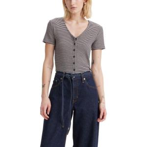 imageLevis Womens Muse Short Sleeve Tee ShirtNew Vanilla Stripe Caviar