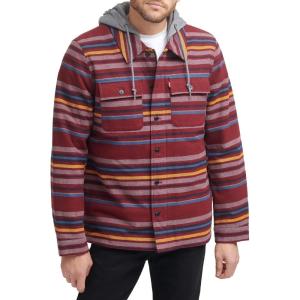 imageLevis mens Plaid Sherpa Lined Hooded Shirt Jacket Regular amp Big amp Tall SizesBurgundy Stripe Plaid