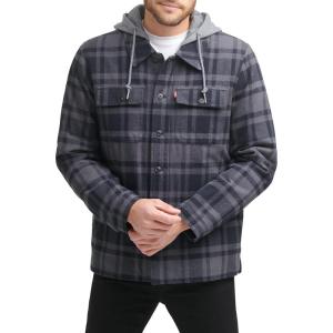 imageLevis mens Plaid Sherpa Lined Hooded Shirt Jacket Regular amp Big amp Tall SizesGreyNavy Plaid