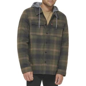 imageLevis mens Plaid Sherpa Lined Hooded Shirt Jacket Regular amp Big amp Tall SizesHooded Green Ombre Plaid