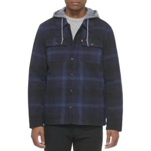 imageLevis mens Plaid Sherpa Lined Hooded Shirt Jacket Regular amp Big amp Tall SizesHooded Navy Ombre Plaid