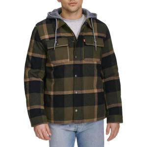 imageLevis mens Plaid Sherpa Lined Hooded Shirt Jacket Regular amp Big amp Tall SizesHooded OliveBlack Plaid