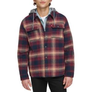 imageLevis mens Plaid Sherpa Lined Hooded Shirt Jacket Regular amp Big amp Tall SizesHooded Red Ombre Plaid