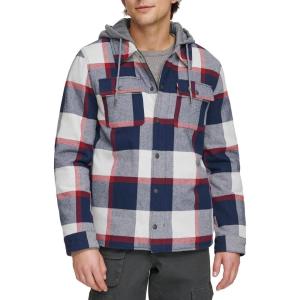 imageLevis mens Plaid Sherpa Lined Hooded Shirt Jacket Regular amp Big amp Tall SizesNavyRed Skater Plaid