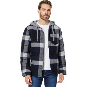 imageLevis mens Plaid Sherpa Lined Hooded Shirt Jacket Regular amp Big amp Tall SizesNavyWhite Buffalo Plaid