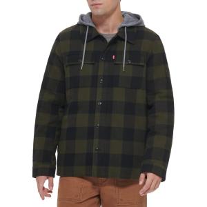 imageLevis mens Plaid Sherpa Lined Hooded Shirt Jacket Regular amp Big amp Tall SizesOlive Buffalo Check