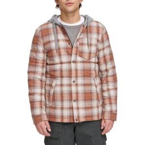imageLevis mens Plaid Sherpa Lined Hooded Shirt Jacket Regular amp Big amp Tall SizesOrange Ombre