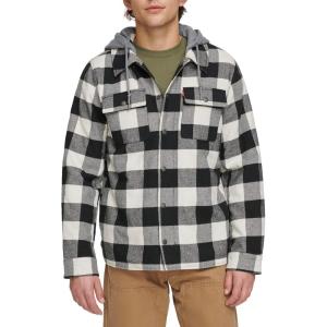 imageLevis mens Plaid Sherpa Lined Hooded Shirt Jacket Regular amp Big amp Tall SizesWhite Black Buffalo Plaid