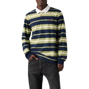 imageLevis Mens Classic Long Sleeve Rugby ShirtNew Fuse Stripe Navy Blazer