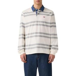 imageLevis Mens Classic Long Sleeve Rugby ShirtNew Timmothy Stripe Egret