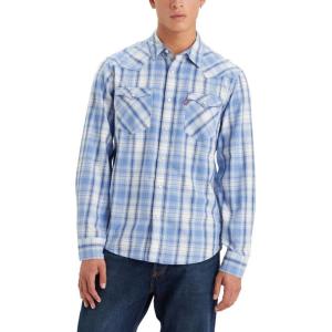 imageLevis Mens Classic Western Shirt Also Available in Big amp TallNew Deshawn Plaid Niagra Mist