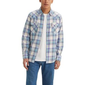 imageLevis Mens Classic Western Shirt Also Available in Big amp TallNew Zeke Plaid Bleached Denim