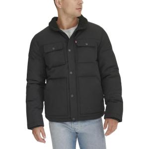 imageLevis mens Mixed Media Quilted Puffer Jacket With Sherpa Lined Collar Regular and Big amp Tall SizesBlack Solid