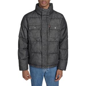 imageLevis mens Mixed Media Quilted Puffer Jacket With Sherpa Lined Collar Regular and Big amp Tall SizesBlack Wash Denim