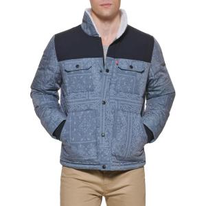 imageLevis mens Mixed Media Quilted Puffer Jacket With Sherpa Lined Collar Regular and Big amp Tall SizesFaded Blue Bandana