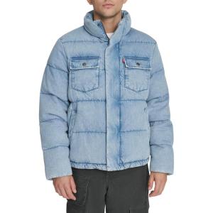 imageLevis mens Mixed Media Quilted Puffer Jacket With Sherpa Lined Collar Regular and Big amp Tall SizesLight Wash Denim