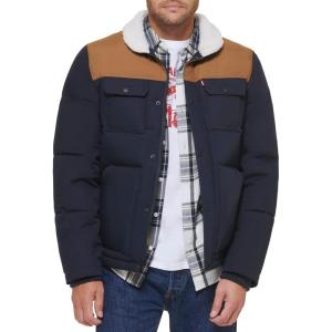imageLevis mens Mixed Media Quilted Puffer Jacket With Sherpa Lined Collar Regular and Big amp Tall SizesNew Worker BrownNavy