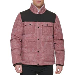 imageLevis mens Mixed Media Quilted Puffer Jacket With Sherpa Lined Collar Regular and Big amp Tall SizesRed Bandana Print