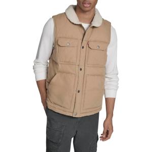 imageLevis mens Mixed Media Quilted Puffer Jacket With Sherpa Lined Collar Regular and Big amp Tall SizesTan Cotton Vest