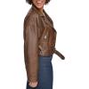 imageLevis Womens Faux Leather Cropped Moto JacketSaddle