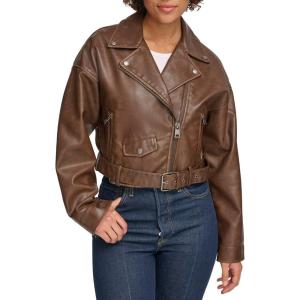 imageLevis Womens Faux Leather Cropped Moto JacketSaddle