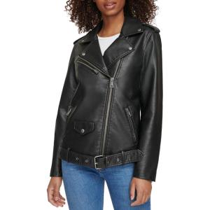 imageLevis Womens Oversized Faux Leather Belted MotorcycleBlack