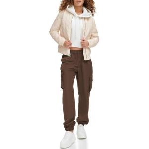 imageLevis womens Womens Diamond Quilted Bomber Jacket With Front Pockets  Regular amp Plus SizesNatural Beige